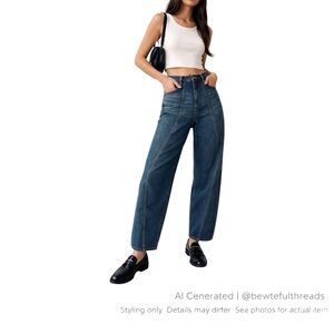 Oak + Fort Horseshoe Barrel Jeans High Rise Sculpted Seam Minimal Denim